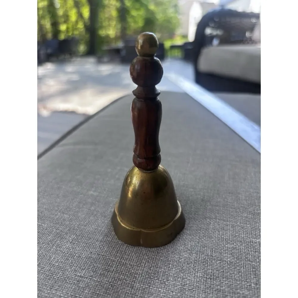 Vintage Solid Brass Hand Bell with Black Wooden Handle for School Teacher Bell
